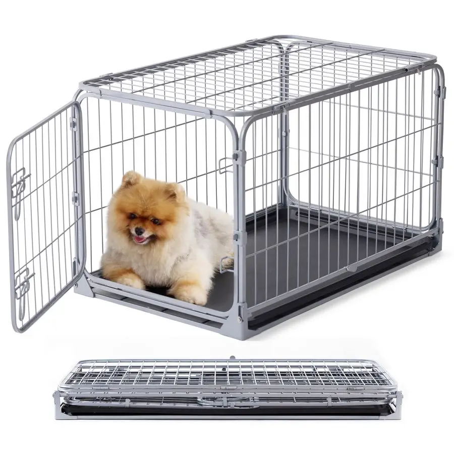 

Dog Crate for Small Dogs 30 inch Escape Proof Metal Kennel with Double Door, Easy Assembly Collapsible Cage with Removable Tray,