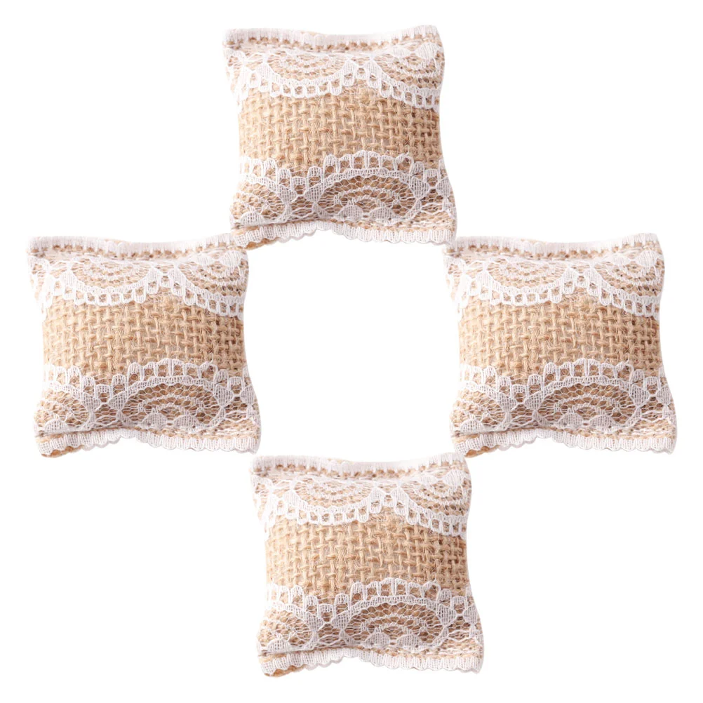 4 Pcs Lace Pillow Model Wear-resistant Fake Portable Mini House Decor Cloth Miniature Pillows Toddler Cushion