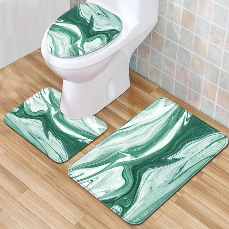 

Мраморно-зеленый набор для ванной комнаты: нескользящий чехол на сиденье унитаза, коврик и овальный коврик — можно стирать в машине, полиэстер, подложка из ПВХ