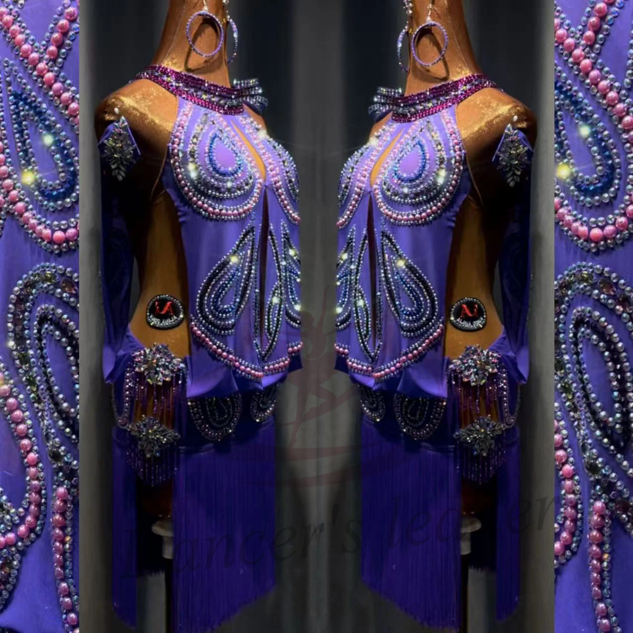 Costume de danse latine AB Stone pour femmes et enfants, haut de gamme, personnalisé, Noble, violet, robe de spectacle de piscine noire, Samba