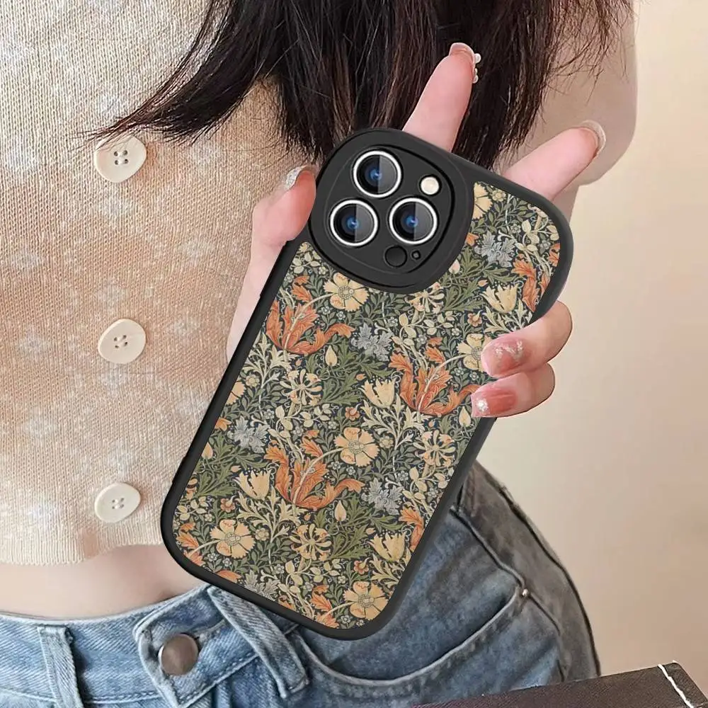 ويليام موريس الفراولة اللص آيفون 16 15 14 13 12 11 برو ماكس زائد غطاء الهاتف الجلدي