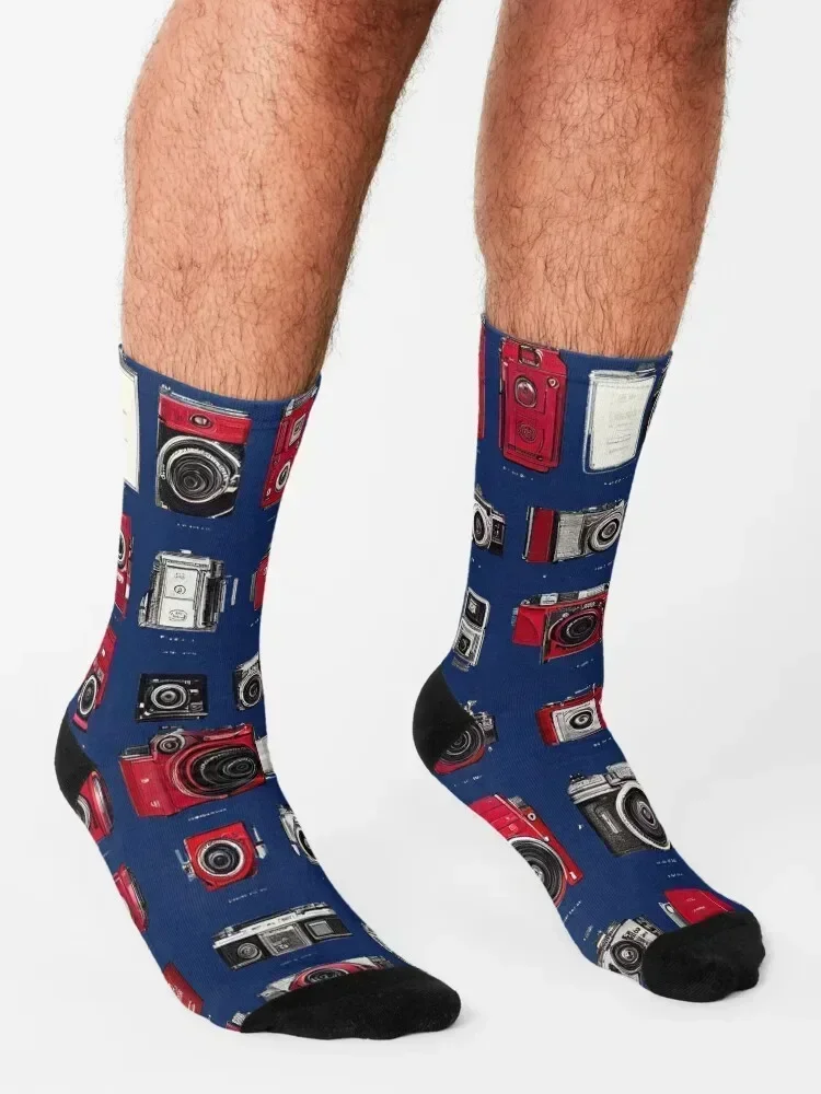 RED Vintage photographic cameras Socks retro cotton christmass gift snow Women's Socks Men's