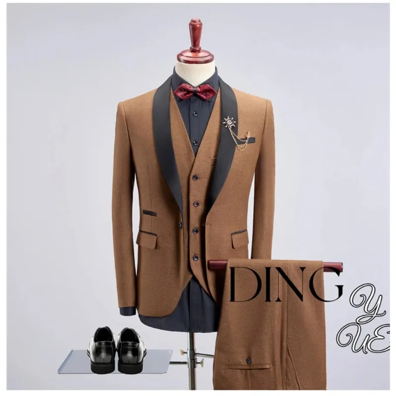 

(jacket+vest+pants) Men's Formal Business Solid Color Set 3-piece Groom's Wedding Dress Party Men's Set