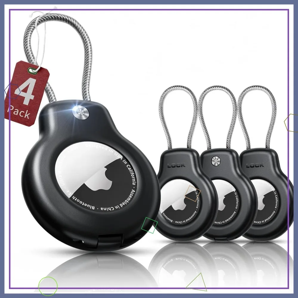

4 Pack AirTag Holder Keychain with Wire Cable Lock for Luggage, Pets, Keys