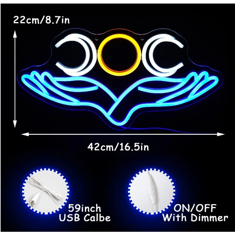 علامات النيون باليد إلى القمر ، جدار أخضر خفت ، ، ، مكان لتبديل USB ، غرفة أطفال ، كهف رجل ، هدية عيد الميلاد