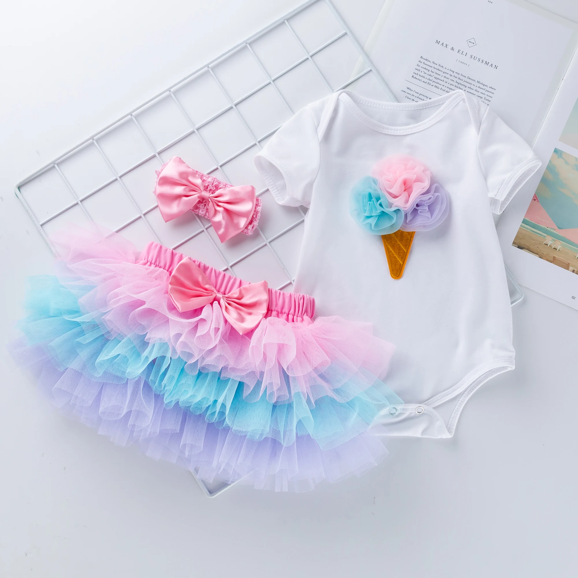 Tutu Baby Birthday Set Short Sleeve Romper Pettiskirt Girls 3 Pcs Clothing Sets New Summer Style