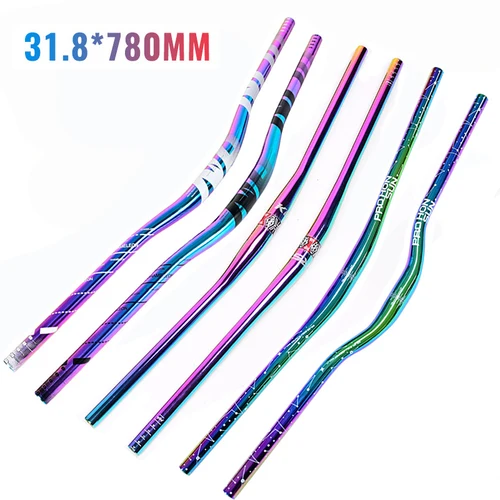 Manillar de bicicleta de montaña, manillar de bicicleta de montaña de 780mm, calibre 31,8mm, manillar de aluminio AM/XC/DH, manillar de arcoíris, manillar en forma de golondrina