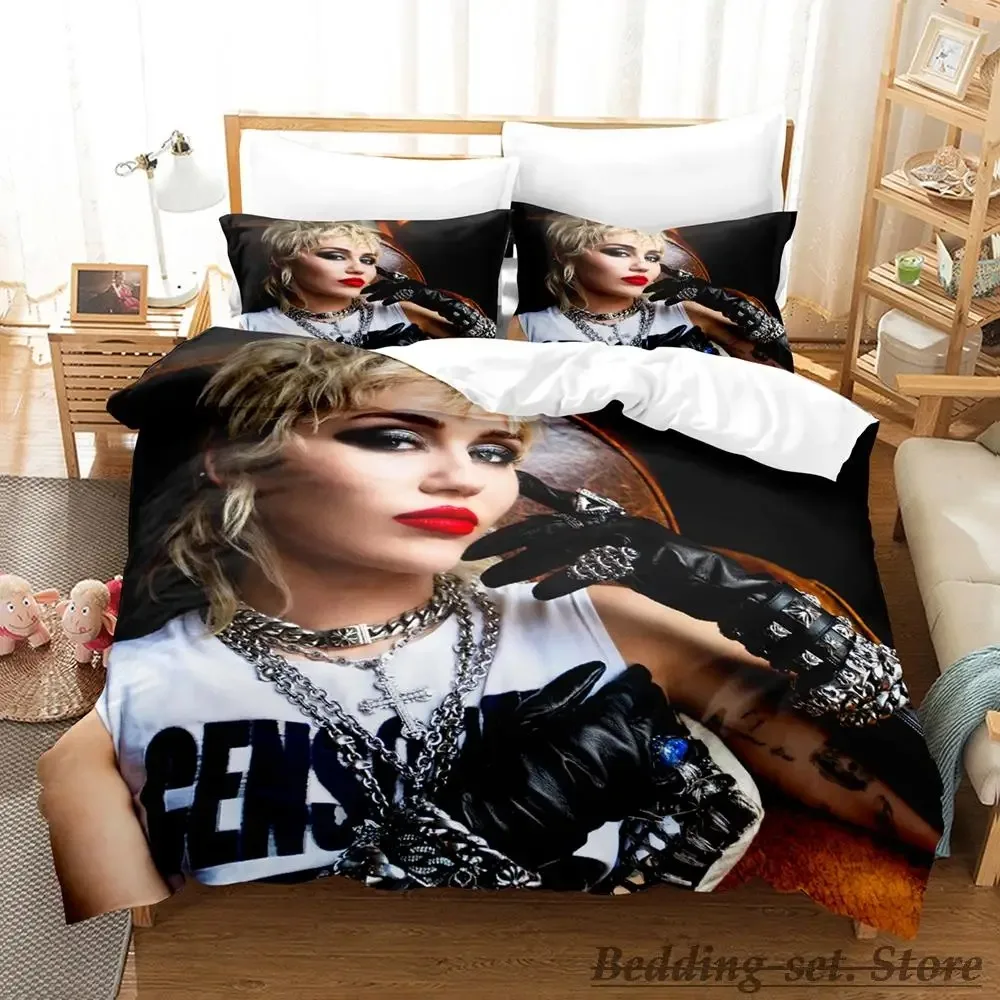 

2023 Miley Cyrus Bedding Set Single Twin Full Queen King Size Bed Set Aldult Kid Bedroom Duvetcover Sets Anime parure de lit Bed