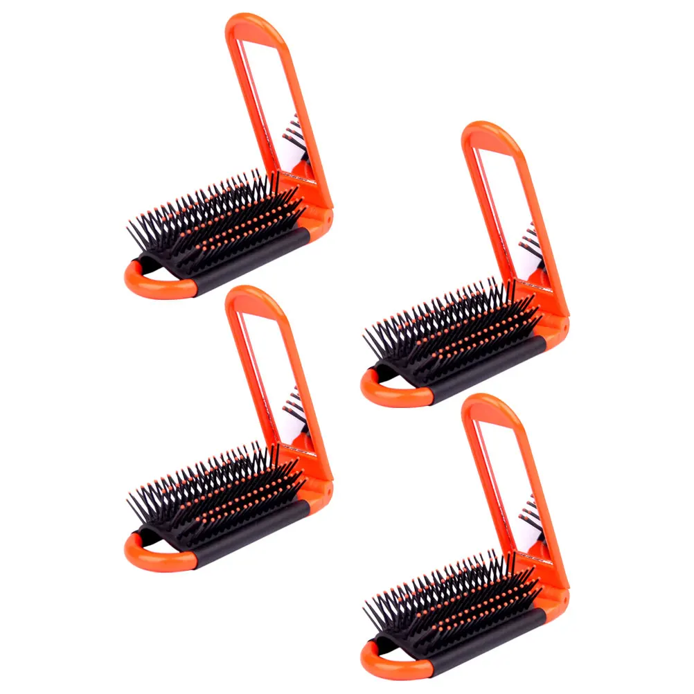 

4 Pcs Portable Folding Comb Set Hair Brush Travel Hairbrush Styling with Mirror Plastic Miss
