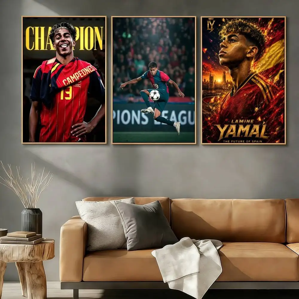 Football L-LamineS-ES Champion Y-YamalS-ES Poster Stickers Art Print Vintage Wall Decor HD Living Room Home Office Gift Occasion