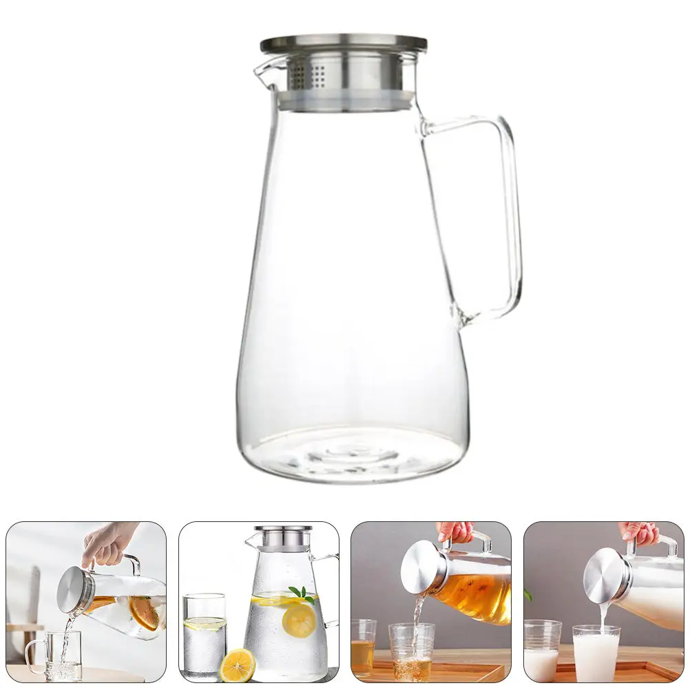 

1500Ml Transparent Glass Water Kettle Explosion Proof Cold Water Kettle for Home Cafe Milk Tea Store Large Capacity Juice