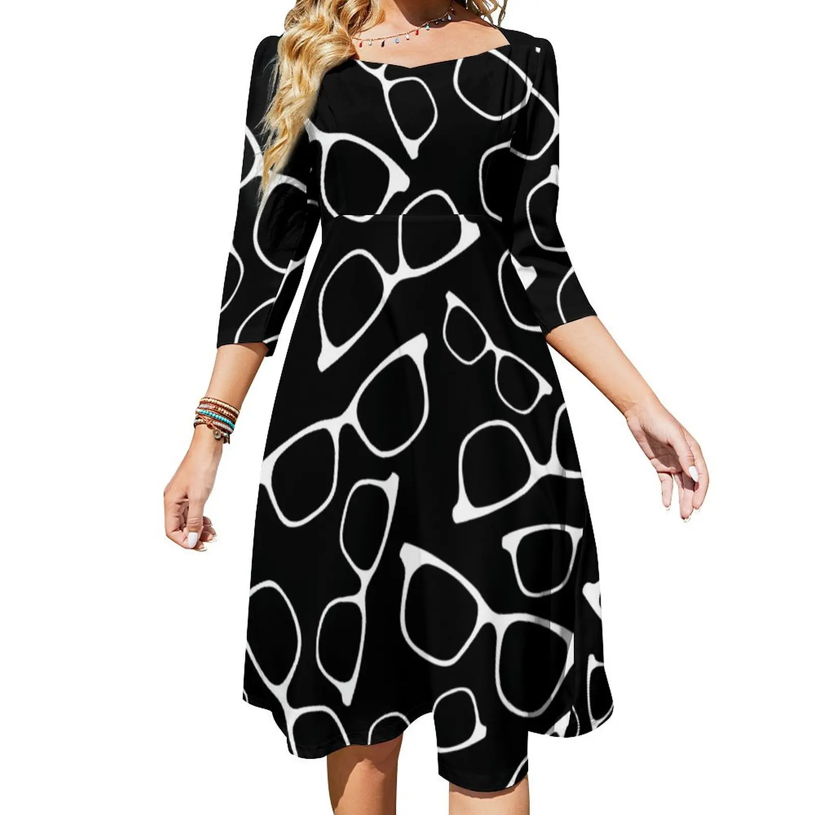 

Glasses Pattern Flare Dress luxury woman party dress prom dress 2024 for woman Bridesmaid woman