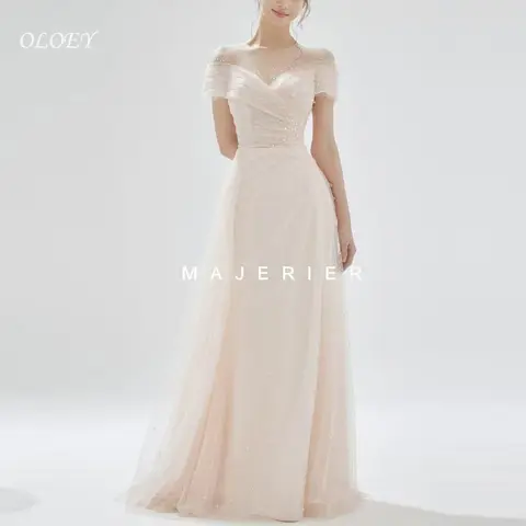 OLOEY 핑크 페르시 요정 Tulle 한국 댄스 파티 이브닝 드레스 웨딩 사진 촬영 바닥 길이 파티 공식 가운 공주 사용자 정의