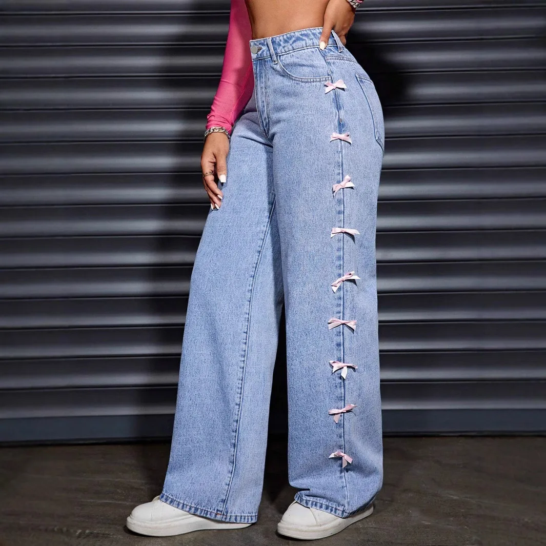 

Women Jeans Wide Leg Butterfly Wash High Waist Straight Leg Pants 2026 new
