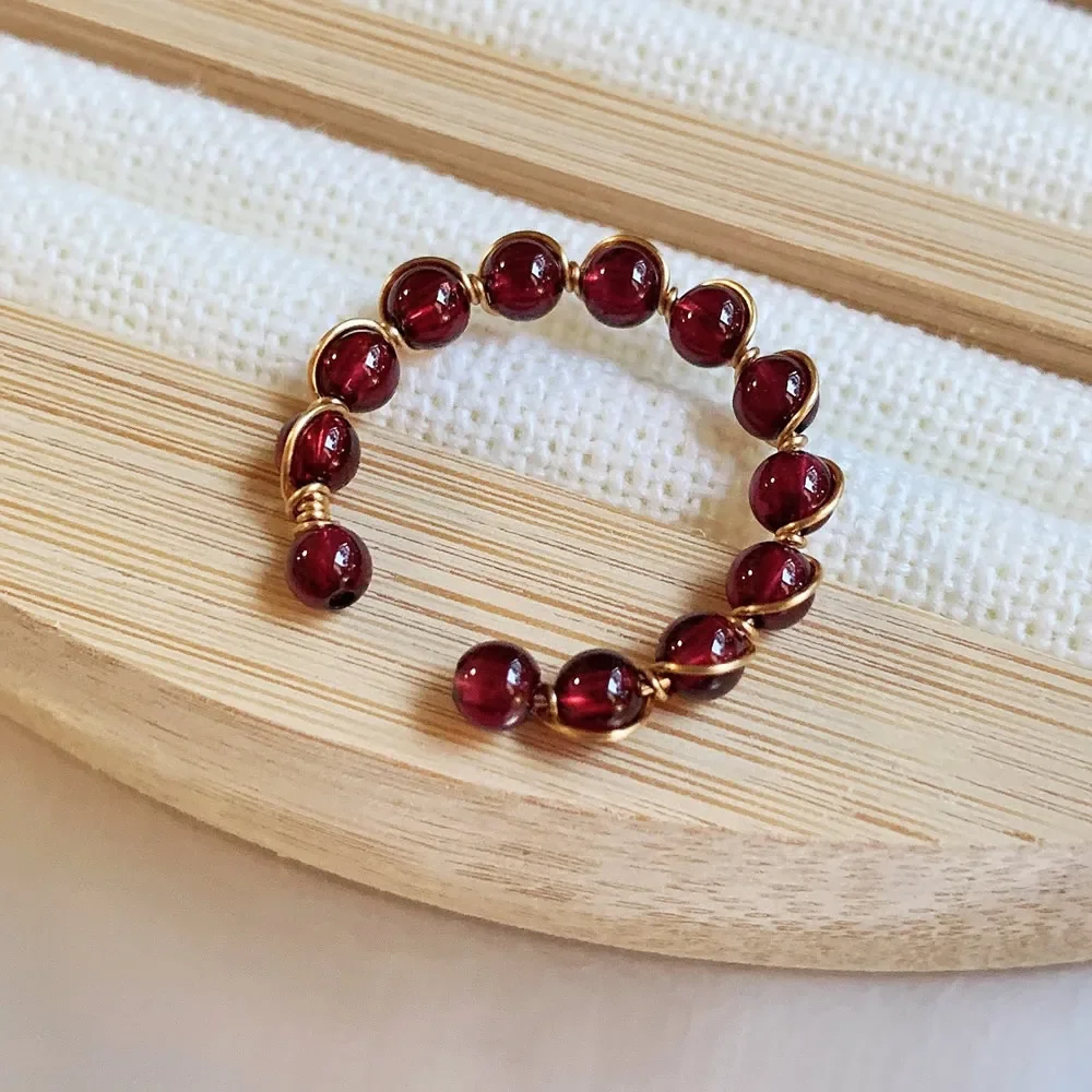 Gold Color Natural Crystal Stone Rings for Women Wire Wrap Small Beads Charm Garnets Tourmalines Labradorite Quartz Rings Bands - Image 6