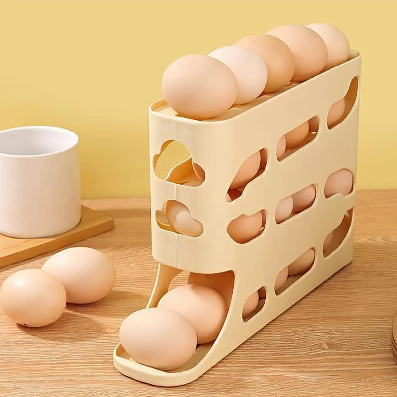 4-Layer Egg Storage Box Refrigerator Side Door Storage Box Food Grade Egg Rack Holder Automatic Rolling Egg Box