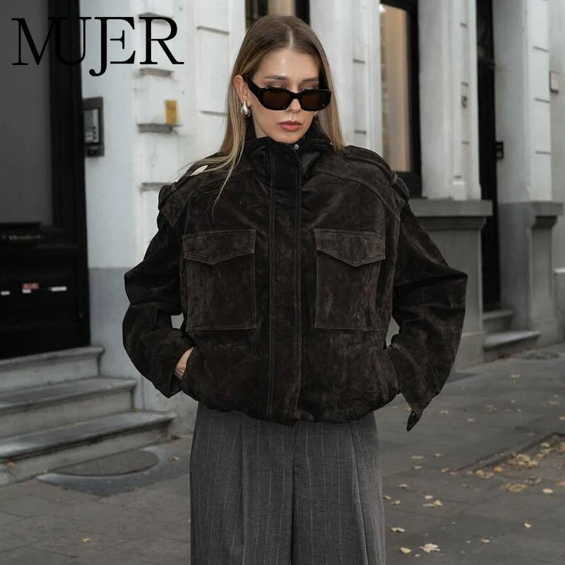 

MUJER куртка из искусственной замши, женские университетские куртки-бомберы для женщин, зимнее пальто на молнии, женская новая верхняя одежда, свободная женская куртка