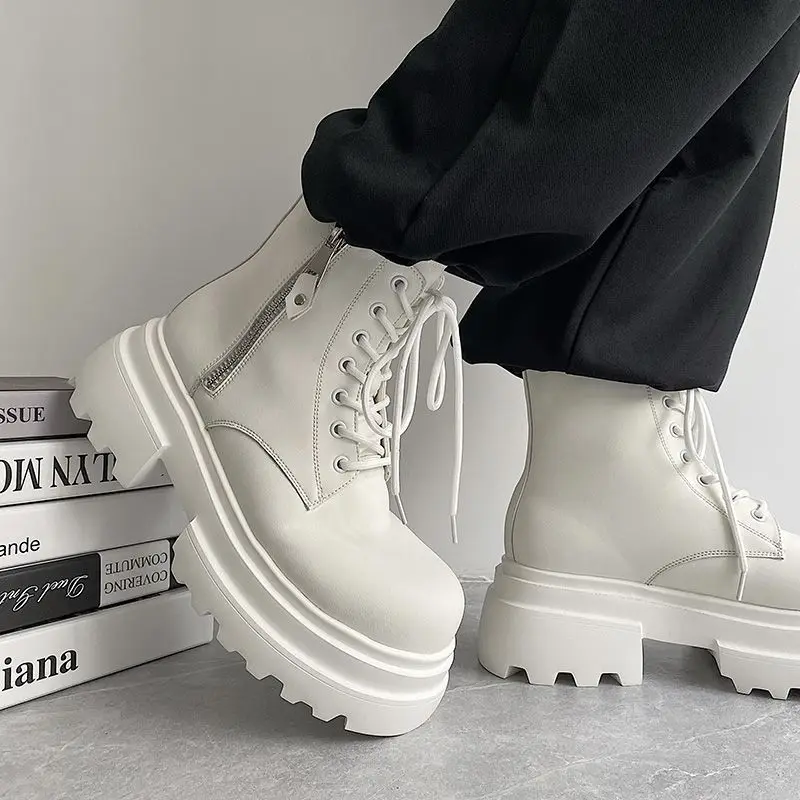 

mens casual hip hop rock platform boots black white designer shoes cowboy genuine leather boot spring autumn cool ankle botas