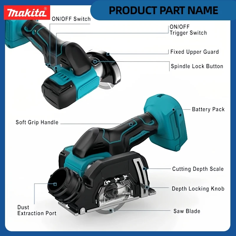 Makita-Mini amoladora angular sin escobillas de 3 pulgadas, herramienta de corte compacta eléctrica con pantalla LED para batería Makita de 18V