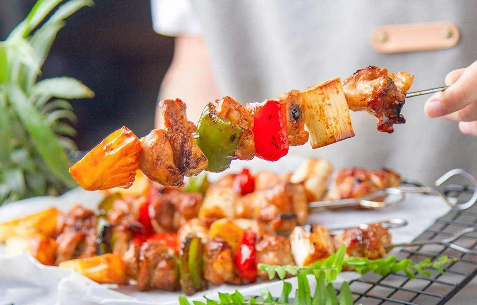 Espetos para churrasco de aço inoxidável de 8 polegadas, espetos Shish Kebab Kabob 12 peças
