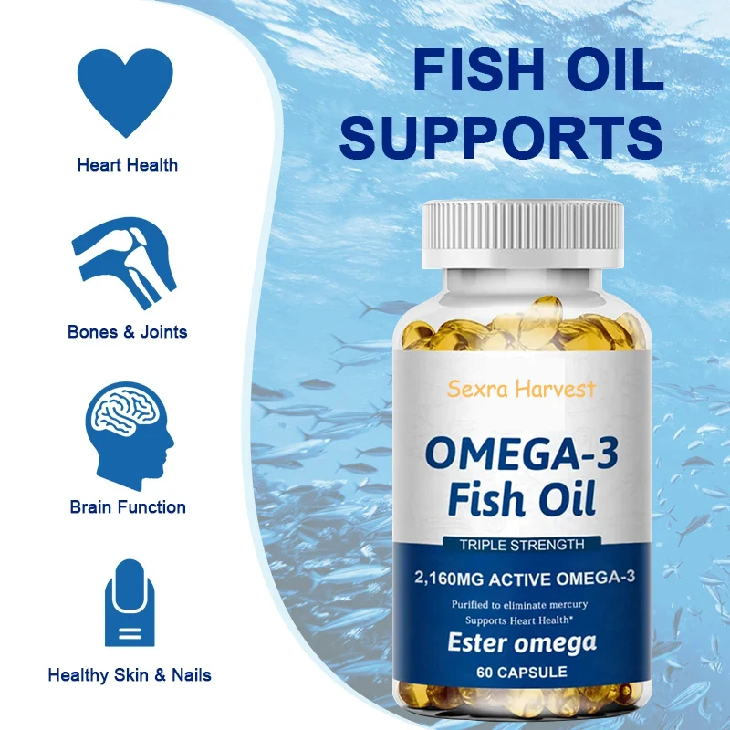 Natural Omega 3 Fish Oil Capsules Hign Quality Vitamin D DHA EPA Soft Gels Non-GMO Gluten Free Dietery Supplement Fish Oil Pills