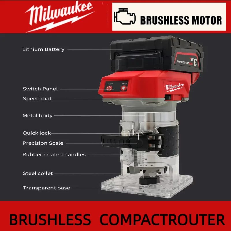 밀워키 브러시리스 전동 트리머 800W 30000RPM 무선 컴팩트 라우터 5단계 목공 트리밍 머신 18V 배터리용