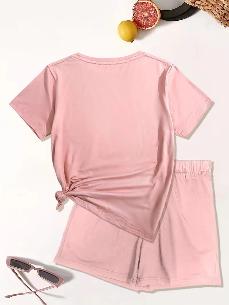 2PCS Loose Short Sleeve T Shirt And Elastic Waist Shorts Outfit Women Simple Versatile Effortless Chic Spring Summer Casual Set