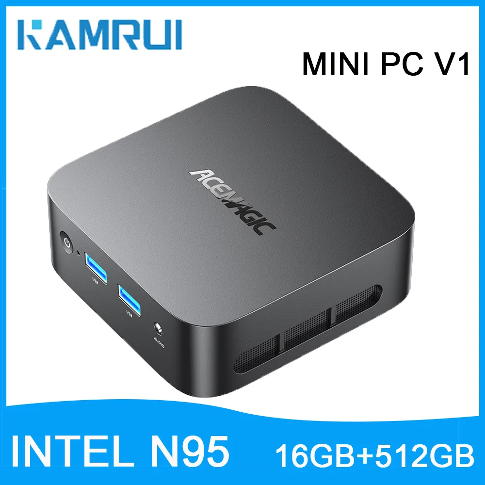 KAMRUI V1 كمبيوتر صغير Intel Aldel Lake N95 16GB DDR4 512GB SSD كمبيوتر محمول صغير لسطح المكتب 4k WiFi5 BT4.2 لدراسة المكتب والمنزل