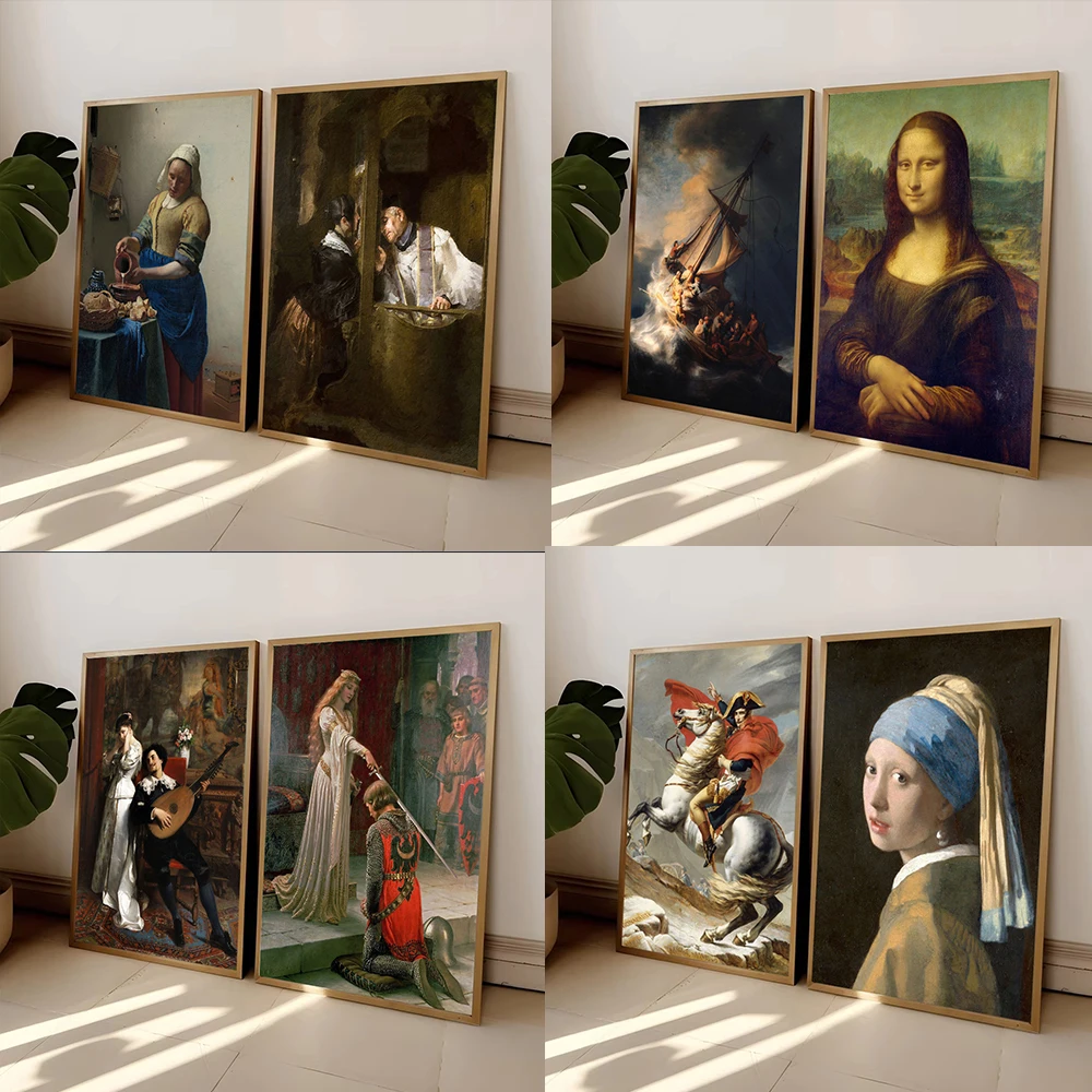 Retrato de Mona Lisa, Napoleón cruzando los Alpes, pintura famosa, póster impreso en lienzo, arte de pared para decoración del hogar y la sala de estar