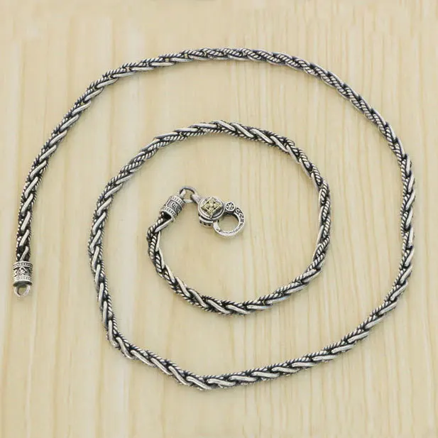 

925 Sterling Silver Pendant Necklace Thai Silver Necklace Fried Dough Twists Rope Chain Personality Fashion Male Chain Link Vajr