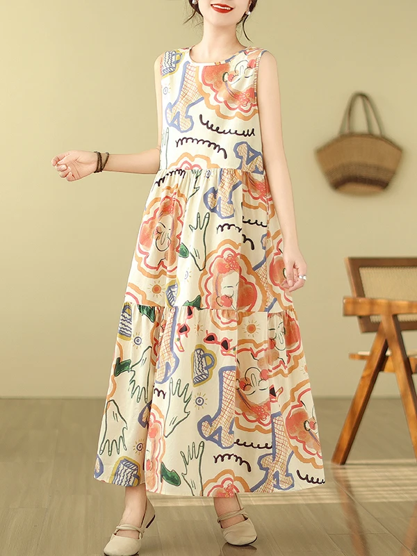 Gilet lungo con stampa Dr Svel da donna taglie forti estive Sle Dr Gonna a trapezio a vita alta con motivo floreale rotondo Ne Dr