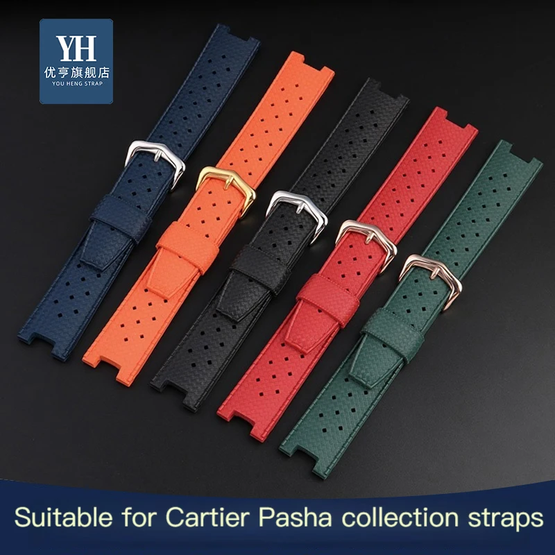 Concave interface rubber strap male suitable for Cartier Pasha PASHA series notch watch band bracelet 20 22mm watch accessories