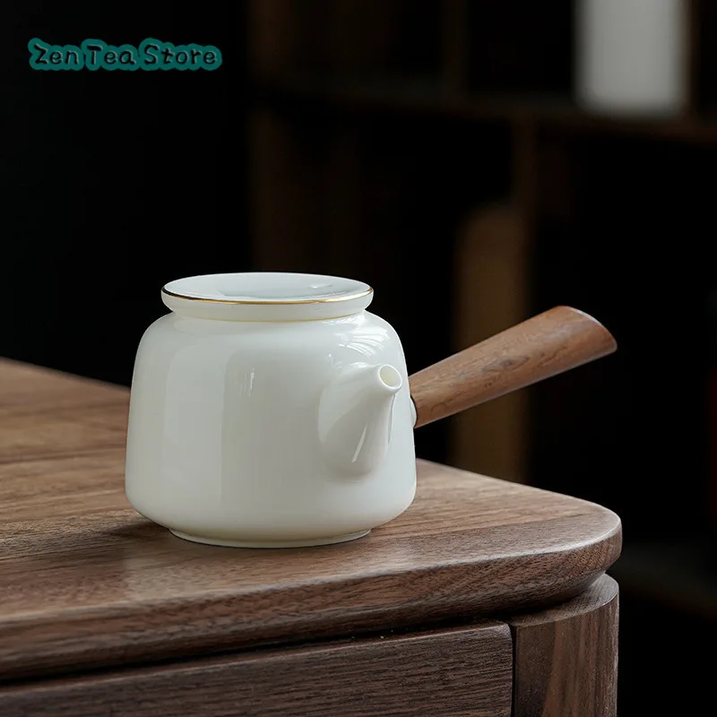 Porcelain Teapot Kung Fu Tea Set Ceramic Simple Side Handle Single Pot Anti-hot Household White Porcelain Teapot