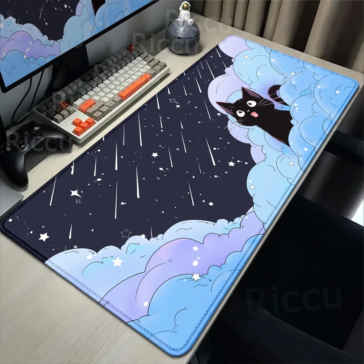 

Large Office Computer Desk Mat New Black Cat Mousepad Xxl Keyboard Starry Cloud Mouse Pad Laptop Cushion Non-slip Rug Home Decor