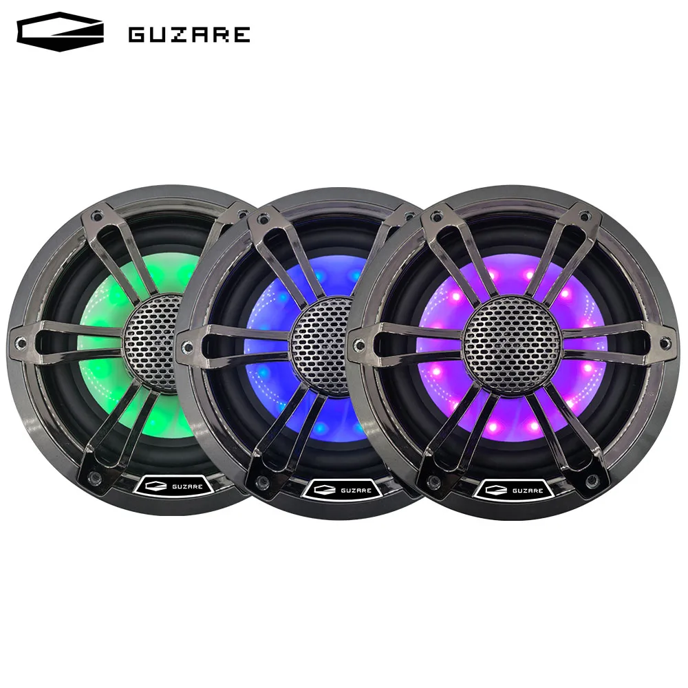 GUZARE Marine RGB Speakers,150Watts*2way,Powerful Sound,IP66 Waterproof,Black/2Pcs,for Boat / Home Music Party