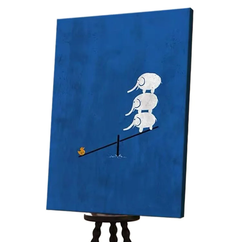 

Hand painted oil painting Klein blue living room entrance decorative painting niche creative three baby elephants children's roo