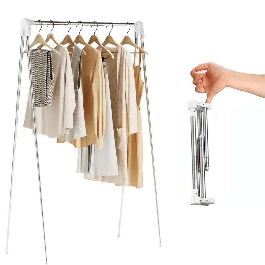Great Premium Compact Foldable Floor Standing Travel Drying Rack, Telescopic Portable for Indoor, Outdoor, Hotel & Business Trip