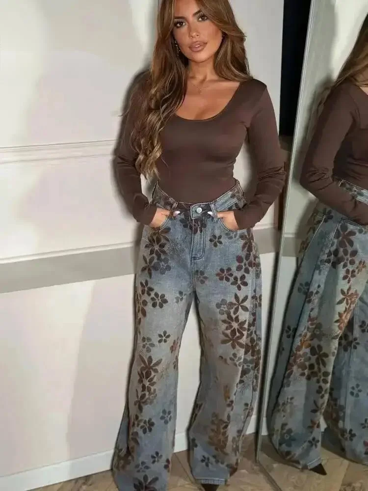 European And American Style Loose Plush Contrasting Full Set Jacquard Jeans For Women 2026 Spring 01I4