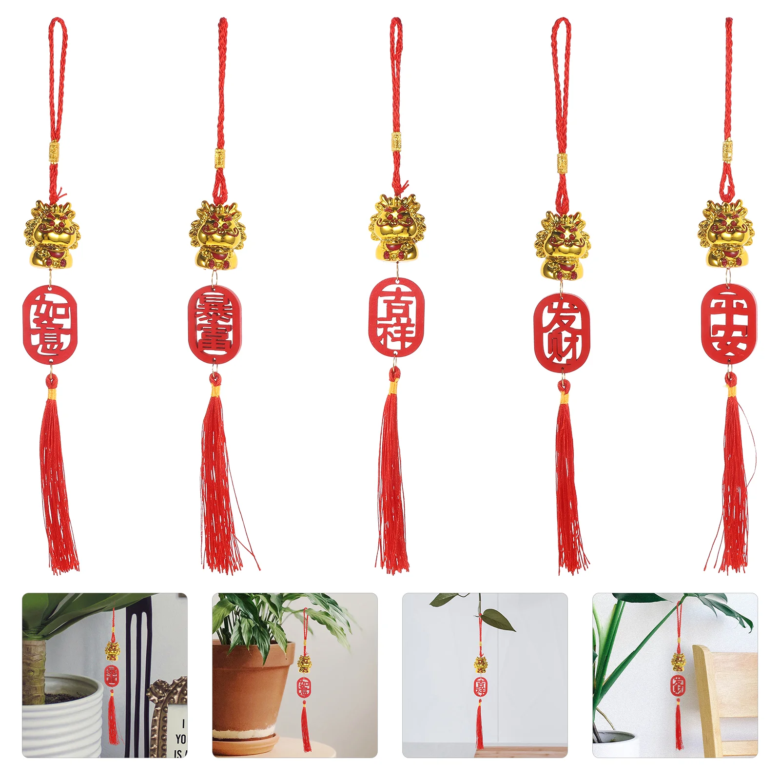 5pcs Chinese Spring Festival Pendants Car Interior Hanging Decor for Wealth Fortune Success potted new year decor