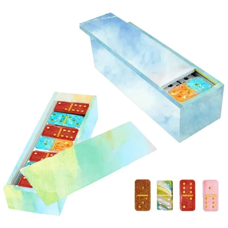 Dominoes Epoxy Resin Mold Dominoes Storage Box Silicone Mold DIY Crafts Jewelry Storage Case Holder Casting Tools