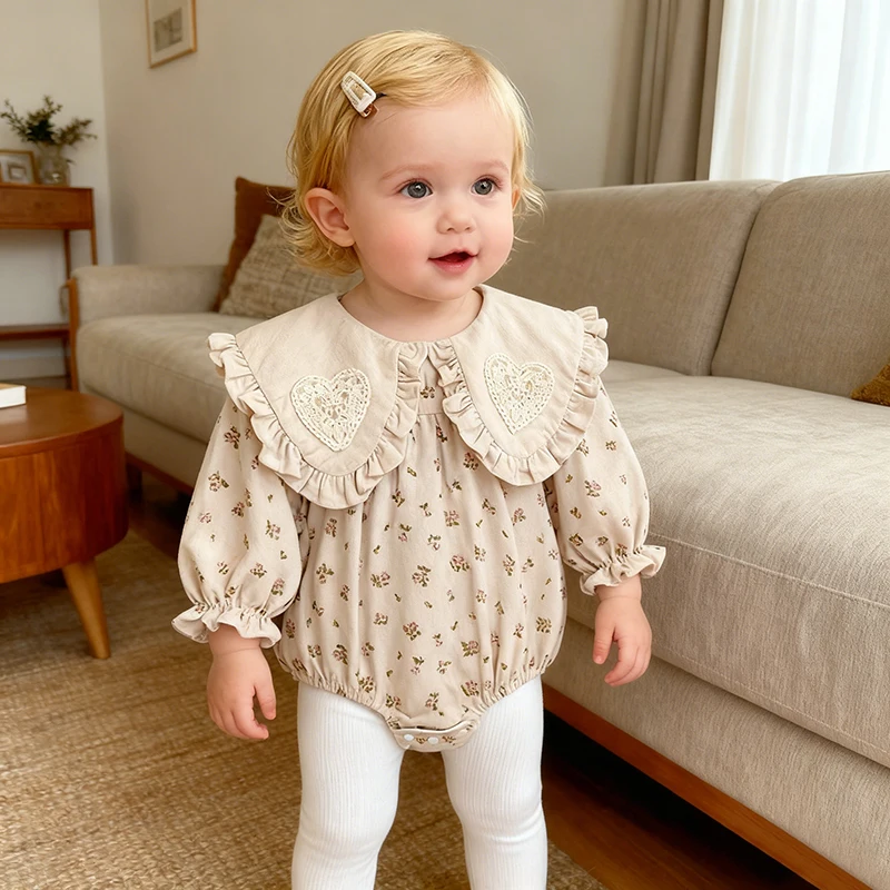2026 Neue Frühjahrskollektion 0-24M Baby Mädchen Herz-Bodys Langarm Baumwolle Bedruckt Neugeborene Baby Mädchen Strampler Baby Mädchen Kleidung – Detail 6