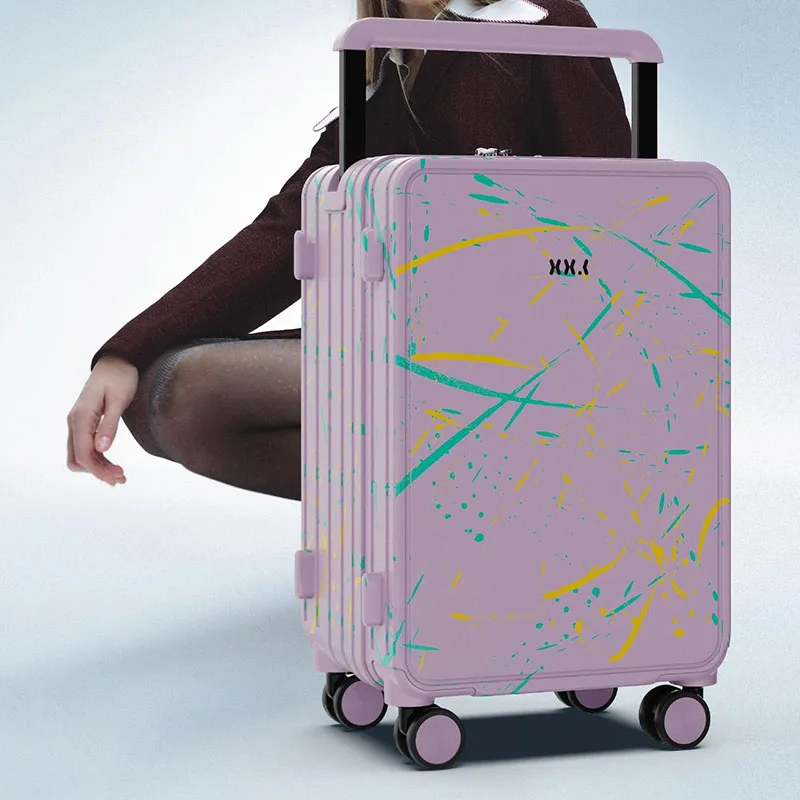 

New luggage wide pull rod boarding box Travel code box female 20/26 inch splash ink series suitcase