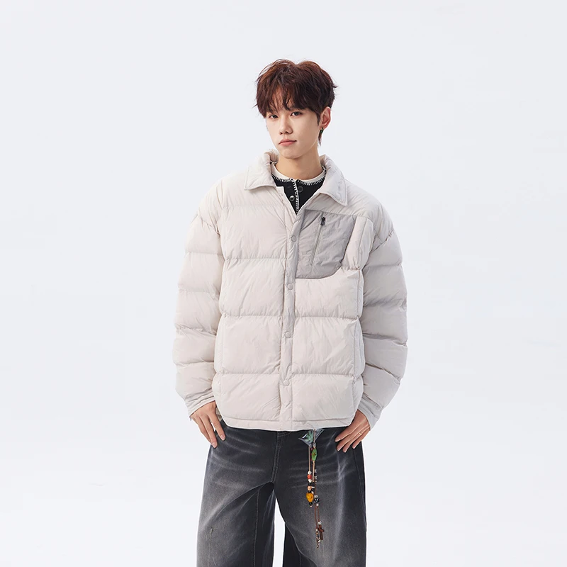 

Casual Style Lightweight Men's down Jacket Flip Collar Autumn Winter Fashion Trendy Youth Popular City Casual Urban Wear