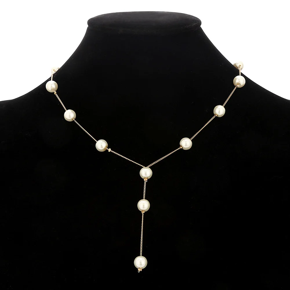 Three Piece Imitation Pearl Set, Layered Necklace, Drop Earrings and Bracelet - Image 3