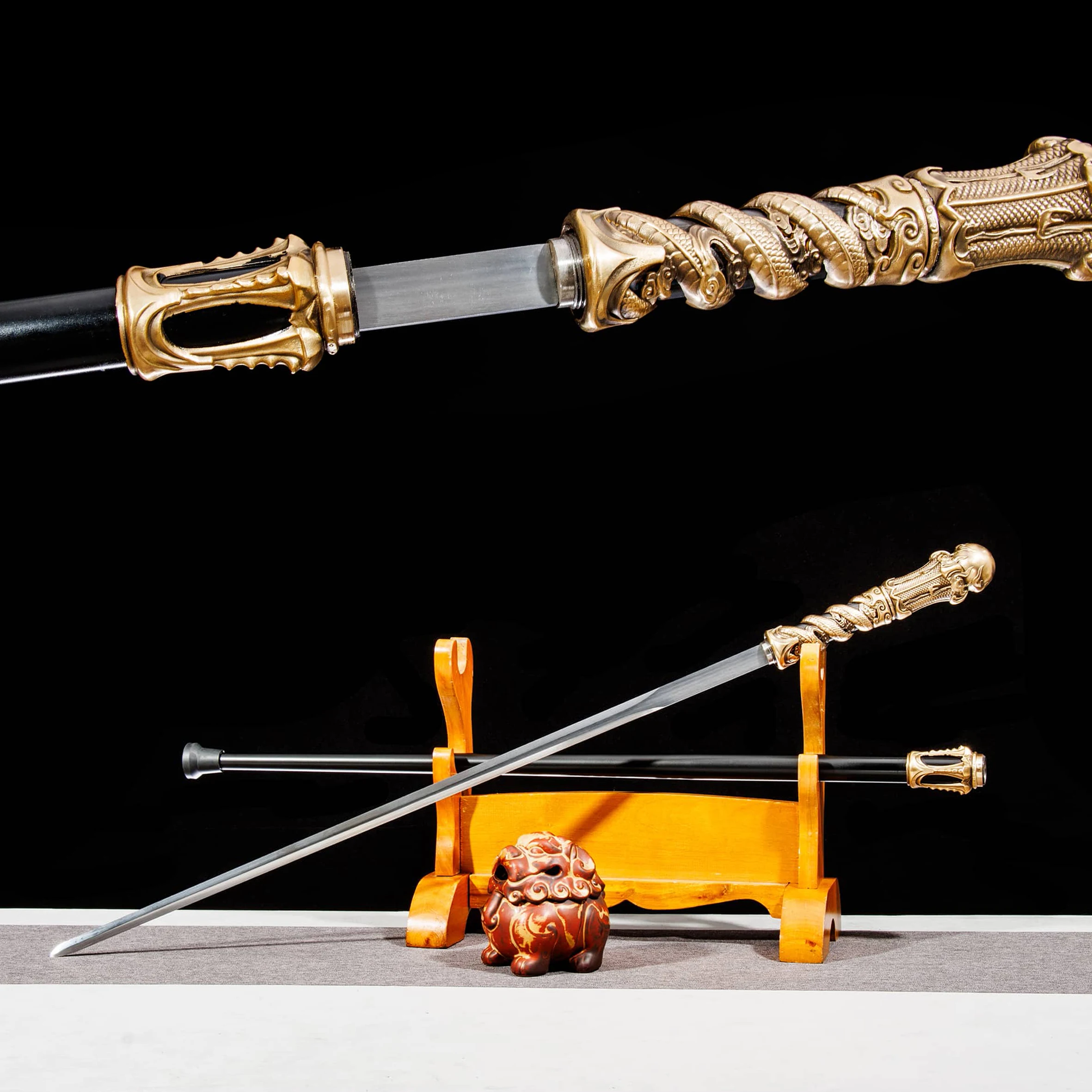 

Medieval Coiled Dragon Staff Sword full tang Sword Real steel Stick sword Battle preparation Sharp weapon Cool and beautiful gif