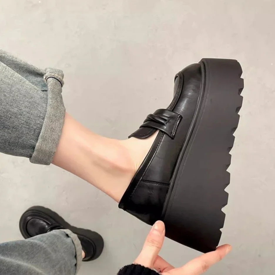 Round Toe Gothic Loafers with Medium Heels Japanese Style Lolita Women's Shoes Mary Jane Platform Ladies Pumps Summer 2025 Trend