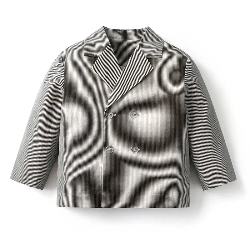 Boutique Kinder Jungen Blazer Kleidung Klassische Nadelstreifen Jacke Kinder Baumwolle Langarm Frühling Sommer Zweireiher Jungen Mantel