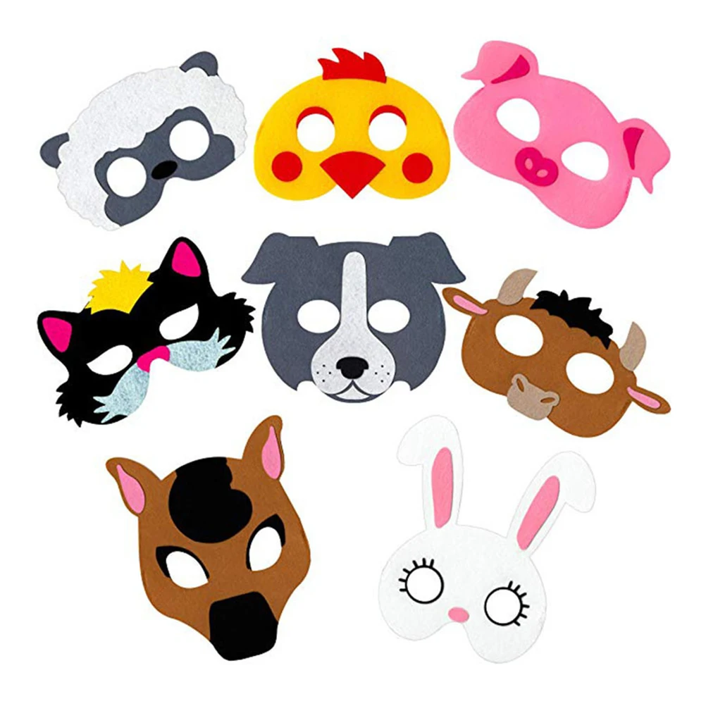 8pcs Cartoon Farm Animal Mask Half-face Mask Halloween Mask Cosplay Supply for Children Kids