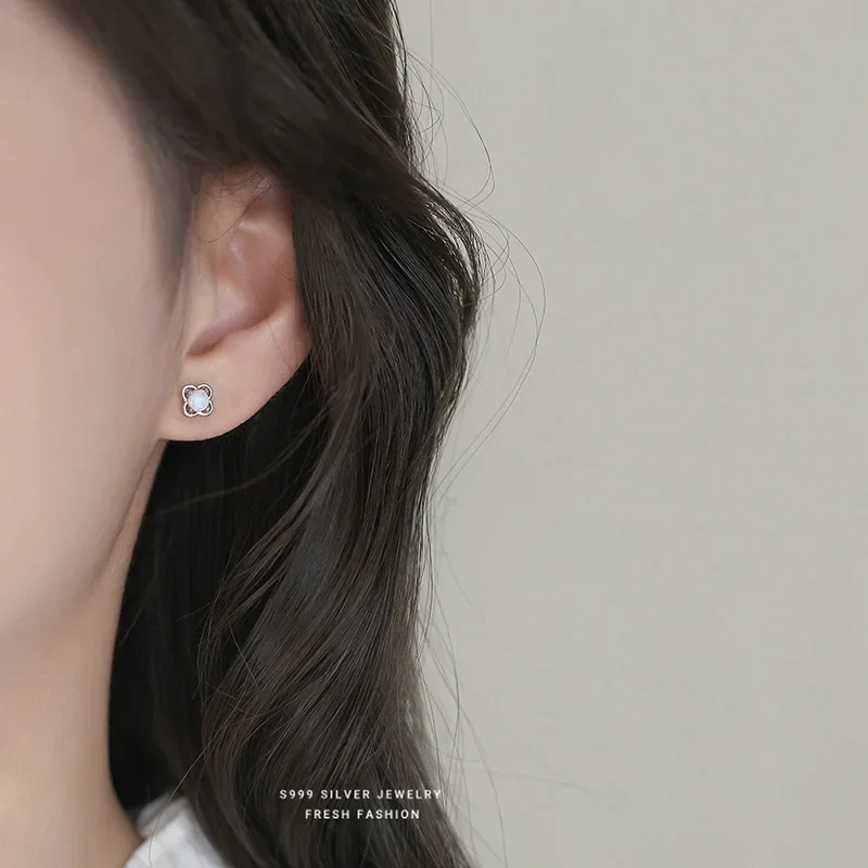 INZATT Real 925 Sterling Silver Opal Flower Mini Stud Earrings For Women Party OL Fine Jewelry Exquisite Accessories Gift