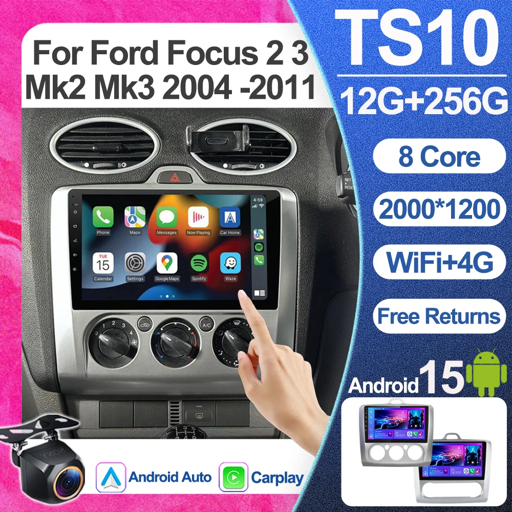 2 Din Android 16 Car Radio For Ford Focus 2 3 Mk2 Mk3 2004 2005 2006 2007 - 2011  Multimedia Video Player Gps 5g Carplay Auto